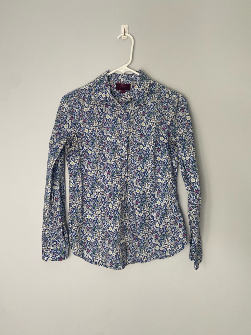 J crew Liberty floral perfect button up sz 2 June meadow blue cotton long sleeve